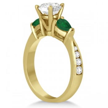 Diamond & Pear Green Emerald Engagement Ring 18k Yellow Gold (0.61ct)