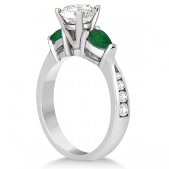 Diamond & Pear Green Emerald Engagement Ring Platinum (0.61ct)