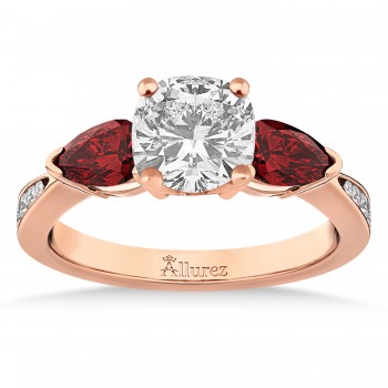 Cushion Diamond & Pear Garnet Engagement Ring 14k Rose Gold (1.29ct)