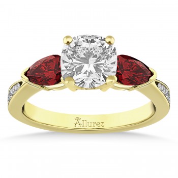 Cushion Diamond & Pear Garnet Engagement Ring 14k Yellow Gold (1.29ct)