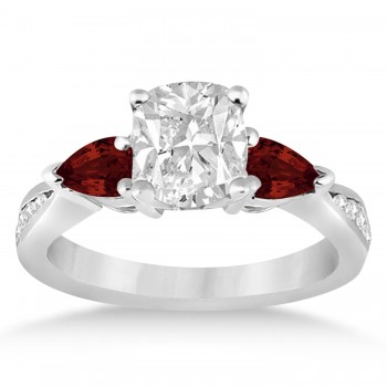 Cushion Diamond & Pear Garnet Engagement Ring in Platinum (1.29ct)