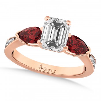 Emerald Diamond & Pear Garnet Engagement Ring 14k Rose Gold (1.29ct)