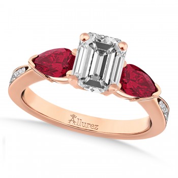 Emerald Diamond & Pear Garnet Engagement Ring 18k Rose Gold (1.29ct)