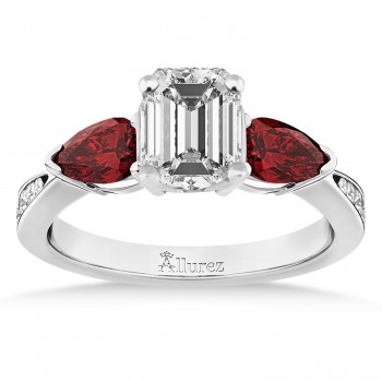 Emerald Diamond & Pear Garnet Engagement Ring 18k White Gold (1.29ct)