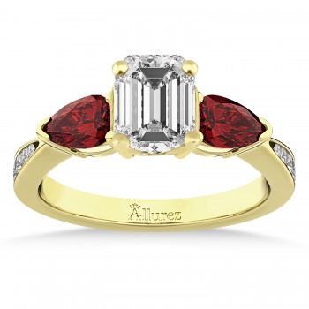 Emerald Diamond & Pear Garnet Engagement Ring 18k Yellow Gold (1.29ct)