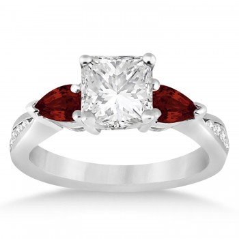 Emerald Diamond & Pear Garnet Engagement Ring in Palladium (1.29ct)
