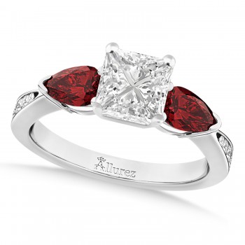 Princess Diamond & Pear Garnet Engagement Ring 14k White Gold (1.29ct)