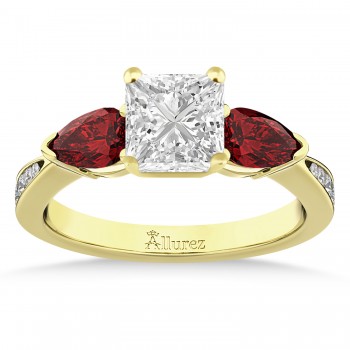 Princess Diamond & Pear Garnet Engagement Ring 14k Yellow Gold (1.29ct)