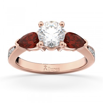 Round Diamond & Pear Garnet Engagement Ring 14k Rose Gold (1.29ct)