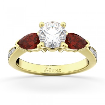 Round Diamond & Pear Garnet Engagement Ring 14k Yellow Gold (1.29ct)