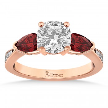 Cushion Diamond & Pear Garnet Engagement Ring 14k Rose Gold (1.79ct)