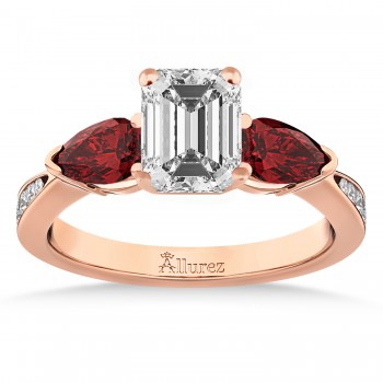 Emerald Diamond & Pear Garnet Engagement Ring 14k Rose Gold (1.79ct)