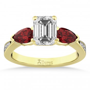 Emerald Diamond & Pear Garnet Engagement Ring 14k Yellow Gold (1.79ct)