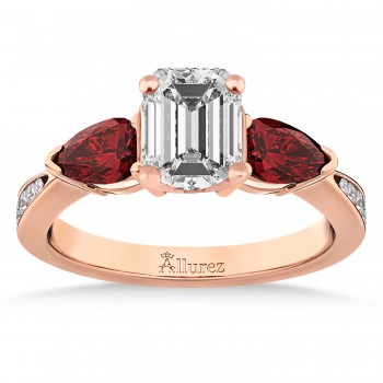 Emerald Diamond & Pear Garnet Engagement Ring 18k Rose Gold (1.79ct)