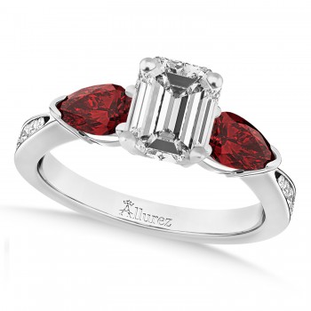 Emerald Diamond & Pear Garnet Engagement Ring in Platinum (1.79ct)