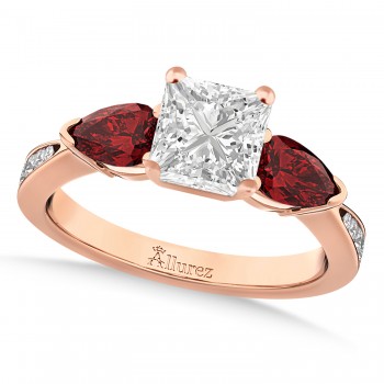 Princess Diamond & Pear Garnet Engagement Ring 14k Rose Gold (1.79ct)