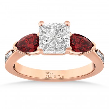 Princess Diamond & Pear Garnet Engagement Ring 14k Rose Gold (1.79ct)