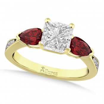 Princess Diamond & Pear Garnet Engagement Ring 18k Yellow Gold (1.79ct)