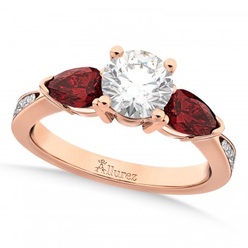 Round Diamond & Pear Garnet Engagement Ring 14k Rose Gold (1.79ct)