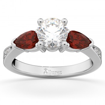 Diamond & Pear Garnet Engagement Ring 14k White Gold (0.79ct)