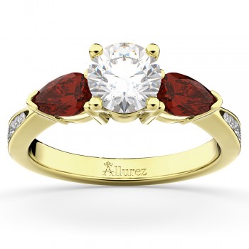 Diamond & Pear Garnet Engagement Ring 14k Yellow Gold (0.79ct)