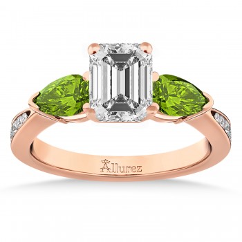Emerald Diamond & Pear Peridot Engagement Ring 14k Rose Gold (1.29ct)