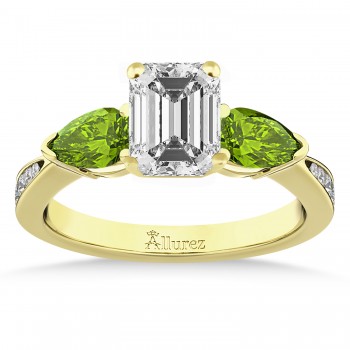 Emerald Diamond & Pear Peridot Engagement Ring 14k Yellow Gold (1.29ct)