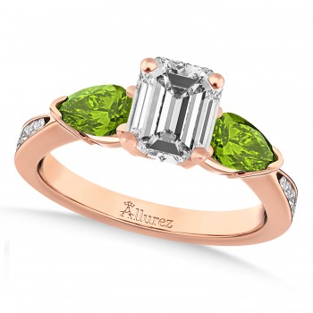 Emerald Diamond & Pear Peridot Engagement Ring 18k Rose Gold (1.29ct)