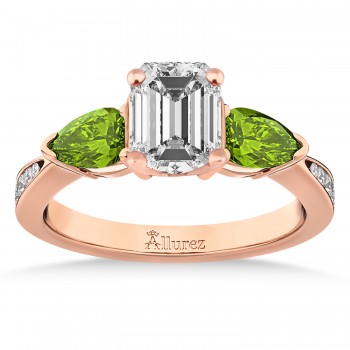 Emerald Diamond & Pear Peridot Engagement Ring 18k Rose Gold (1.29ct)