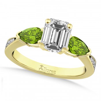 Emerald Diamond & Pear Peridot Engagement Ring 18k Yellow Gold (1.29ct)