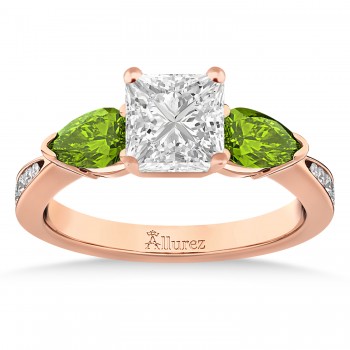 Princess Diamond & Pear Peridot Engagement Ring 14k Rose Gold (1.29ct)