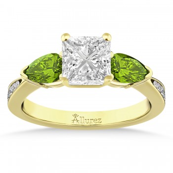 Princess Diamond & Pear Peridot Engagement Ring 18k Yellow Gold (1.29ct)