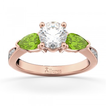 Round Diamond & Pear Peridot Engagement Ring 18k Rose Gold (1.29ct)