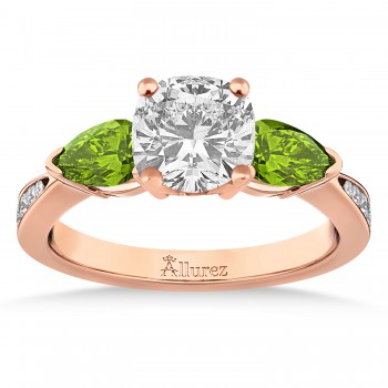 Cushion Diamond & Pear Peridot Engagement Ring 18k Rose Gold (1.79ct)