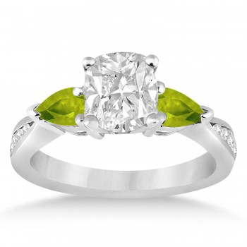 Cushion Diamond & Pear Peridot Engagement Ring in Platinum (1.79ct)