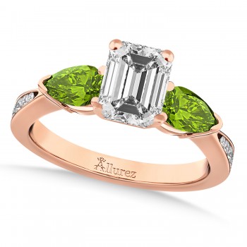 Emerald Diamond & Pear Peridot Engagement Ring 14k Rose Gold (1.79ct)
