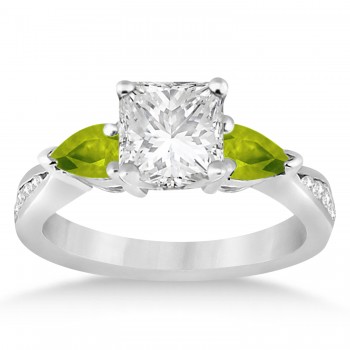Emerald Diamond & Pear Peridot Engagement Ring in Platinum (1.79ct)