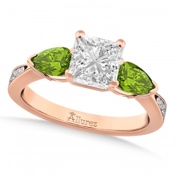Princess Diamond & Pear Peridot Engagement Ring 14k Rose Gold (1.79ct)