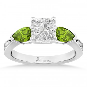 Princess Diamond & Pear Peridot Engagement Ring in Platinum (1.79ct)