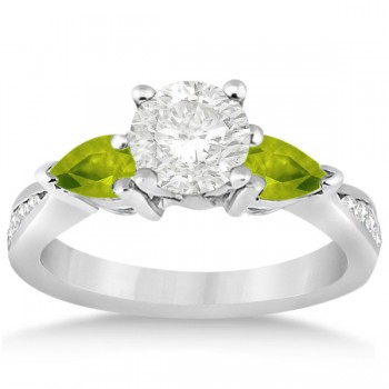 Diamond & Pear Peridot Engagement Ring 14k White Gold (0.79ct)