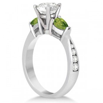 Diamond & Pear Peridot Engagement Ring Platinum (0.79ct)