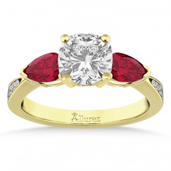 Cushion Diamond & Pear Ruby Gemstone Engagement Ring 14k Yellow Gold (1.29ct)