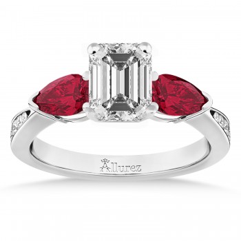 Emerald Diamond & Pear Ruby Gemstone Engagement Ring 14k White Gold (1.29ct)