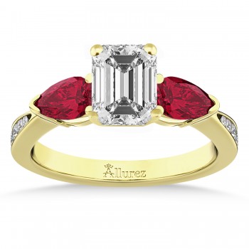 Emerald Diamond & Pear Ruby Gemstone Engagement Ring 14k Yellow Gold (1.29ct)