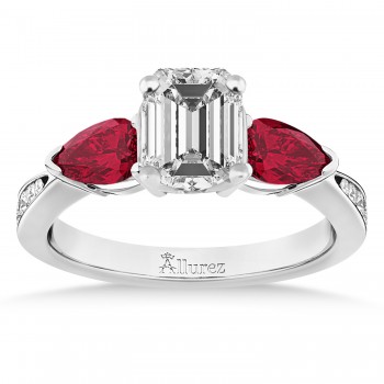 Emerald Diamond & Pear Ruby Gemstone Engagement Ring 18k White Gold (1.29ct)