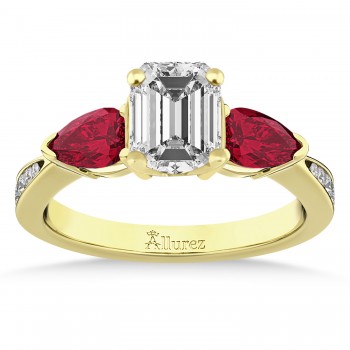 Emerald Diamond & Pear Ruby Gemstone Engagement Ring 18k Yellow Gold (1.29ct)