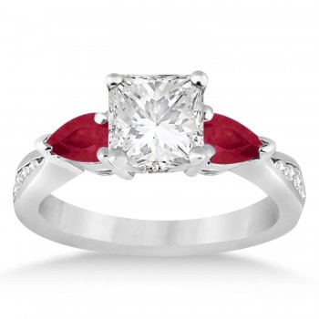 Emerald Diamond & Pear Ruby Gemstone Engagement Ring Palladium (1.29ct)