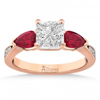 Princess Diamond & Pear Ruby Gemstone Engagement Ring 14k Rose Gold (1.29ct)