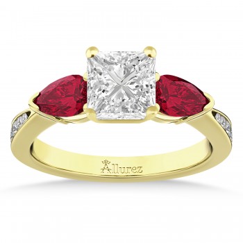 Princess Diamond & Pear Ruby Gemstone Engagement Ring 14k Yellow Gold (1.29ct)