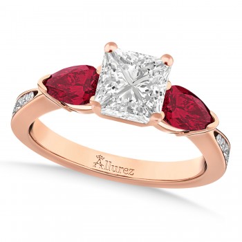 Princess Diamond & Pear Ruby Gemstone Engagement Ring 18k Rose Gold (1.29ct)